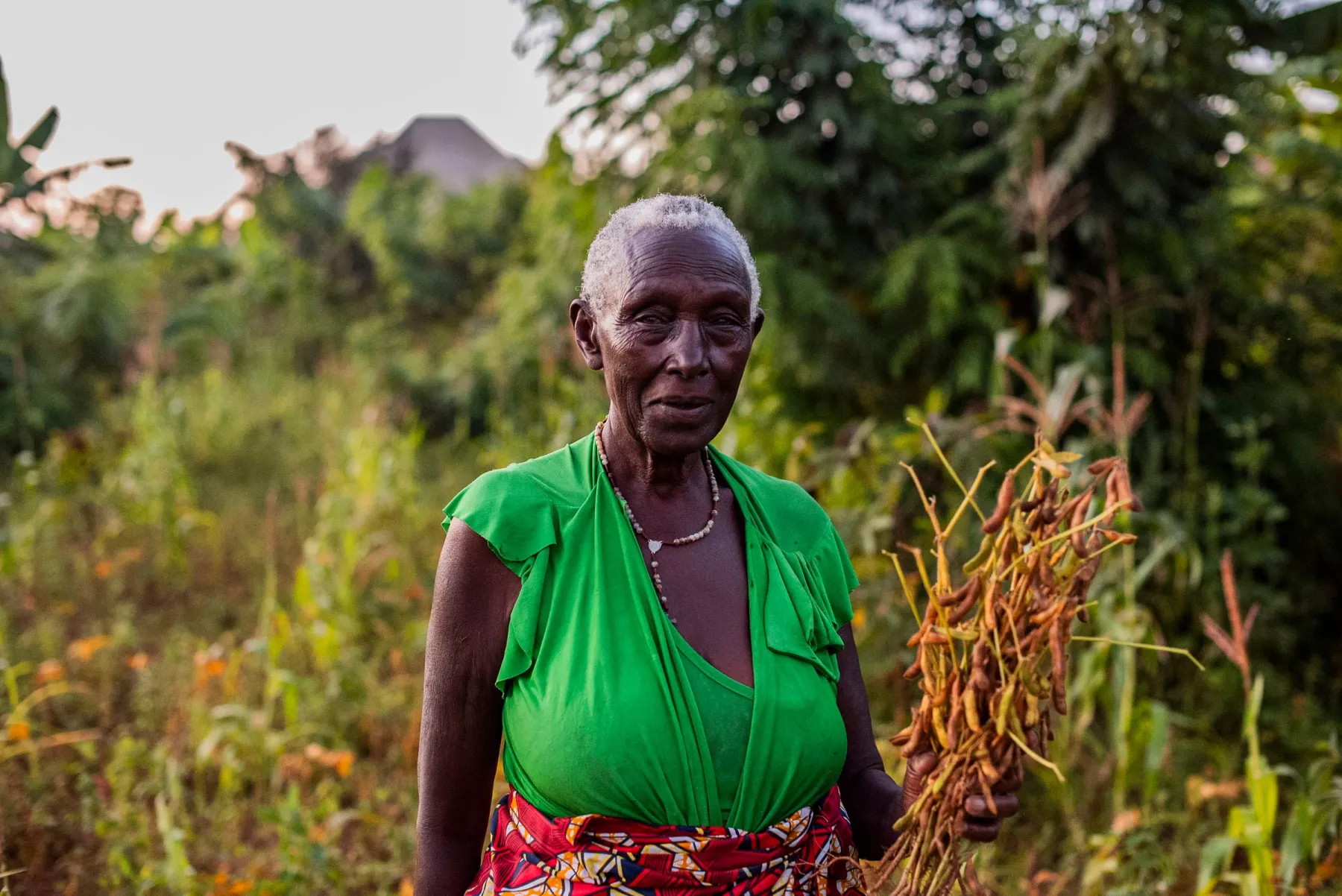 A woman holding harvested greens